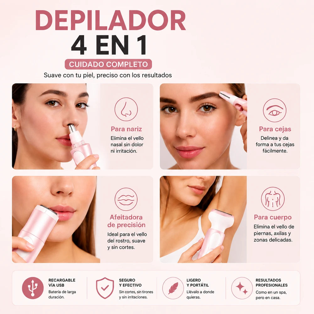 MAQUINA DEPILADORA FEMENINA RECARGABLE 4 EN 1