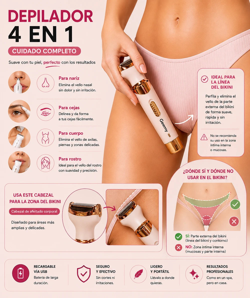 MAQUINA DEPILADORA FEMENINA RECARGABLE 4 EN 1