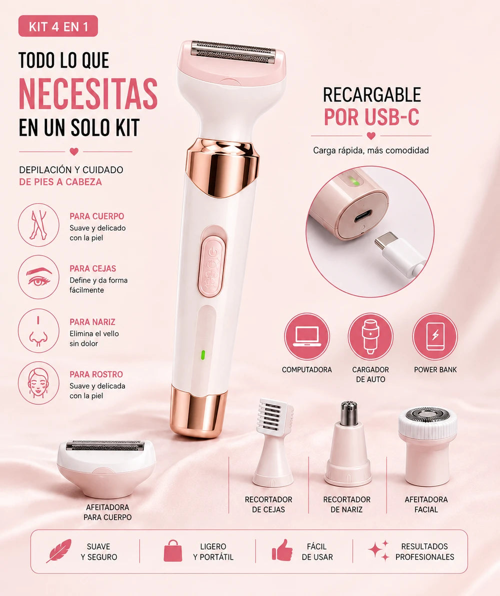MAQUINA DEPILADORA FEMENINA RECARGABLE 4 EN 1