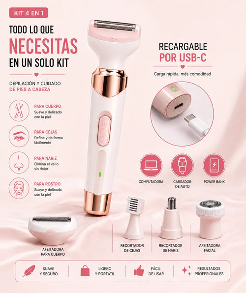 MAQUINA DEPILADORA FEMENINA RECARGABLE 4 EN 1
